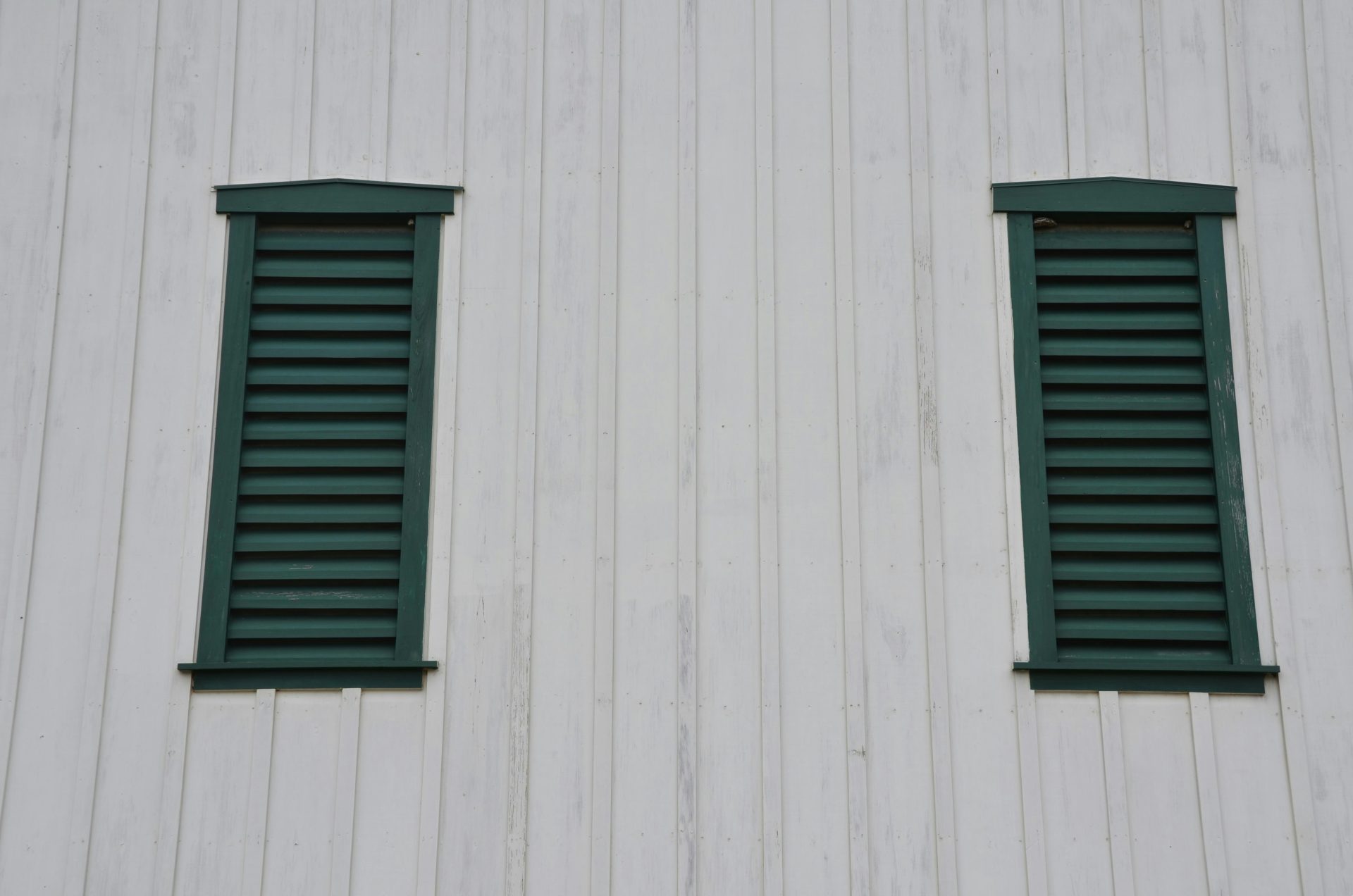 Fenêtres vertes sur mur blanc