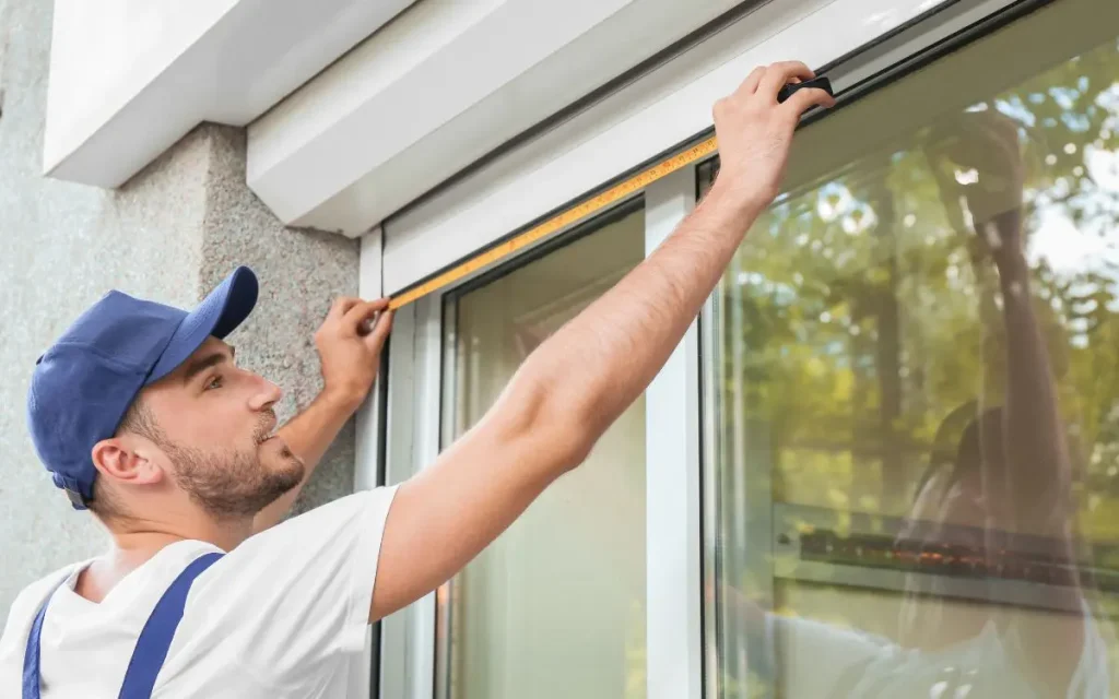 Homme mesurant une fenêtre